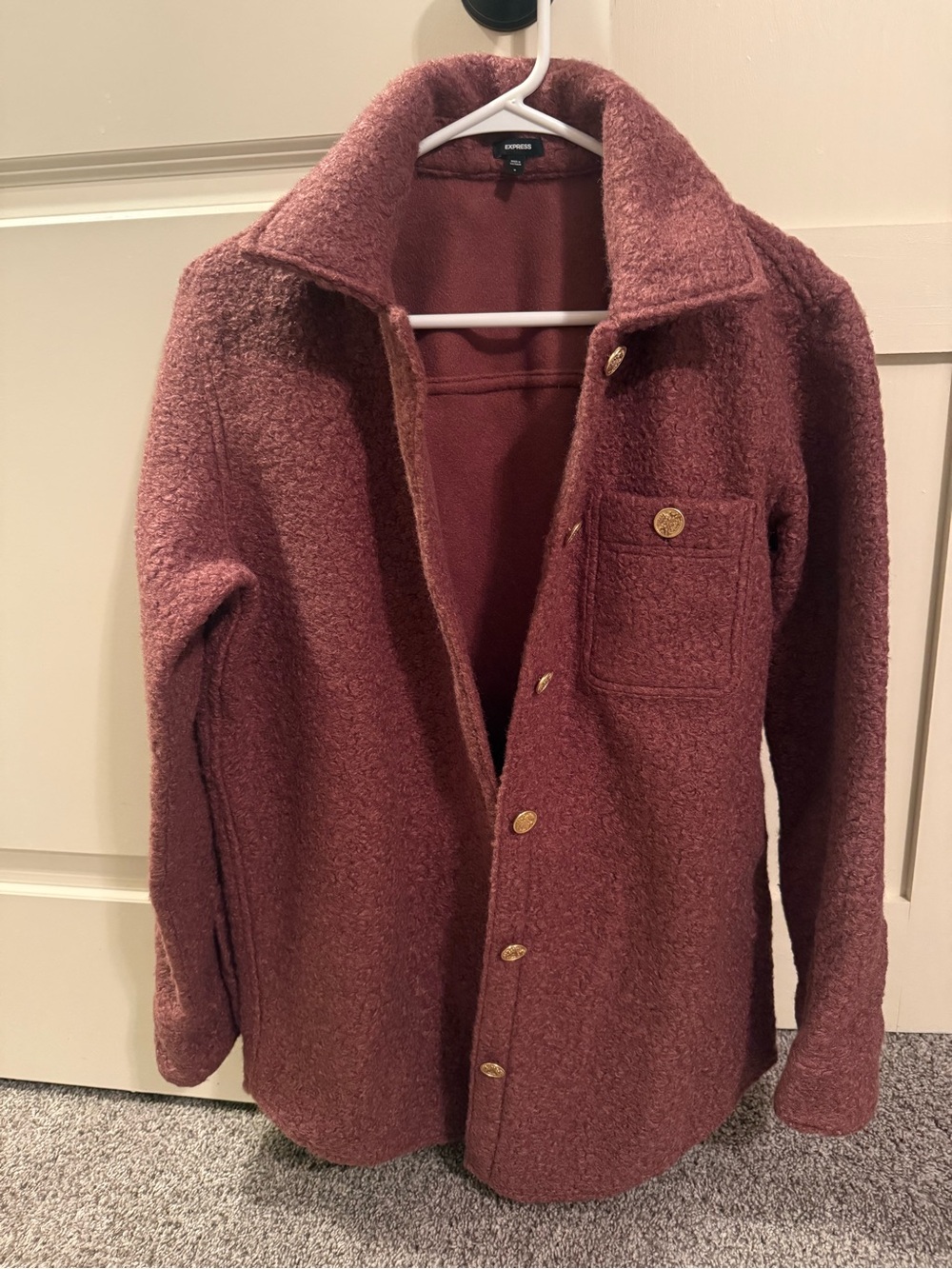 Express Women's Teddy Button-Up Jacket in Mauve